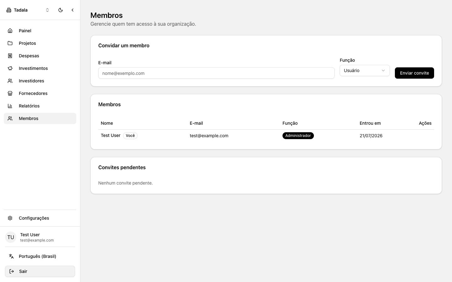 Página de membros